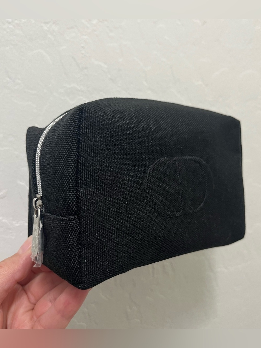 Dior Beauty Black Canvas Cosmetic Bag Pouch Embossed CD Logo Makeup Case